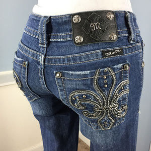 Miss Me Boot Cut embellished Jeans 26 Whiskered